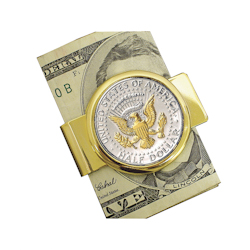 Selectively Gold-Layered Presidential Seal JFK Half Dollar Goldtone Money Clip