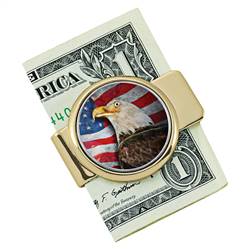 American Bald Eagle Colorized JFK Half Dollar Goldtone Money Clip