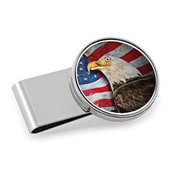 American Bald Eagle Colorized JFK Half Dollar Stainless Steel Silvertone Money Clip