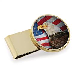 American Bald Eagle Colorized JFK Half Dollar Stainless Steel Goldtone Money Clip