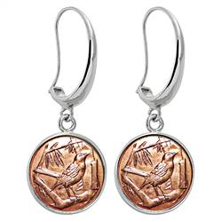 Thrush Bird Silvertone Earrings