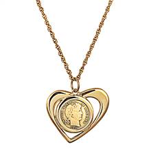 Gold Layered Barber Dime Heart Pendant