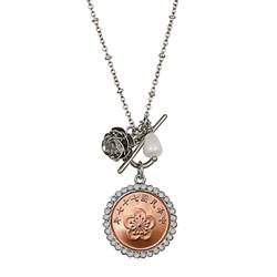 Chinese Orchid Coin Rose Toggle Pendant