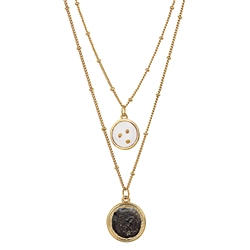 Widow's Mite Coin Pendant With Mustard Seeds Double Chain Necklace