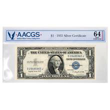 Series 1935 $1 Silver Certificate Graded Choice Uncirculated 64 by AACGS