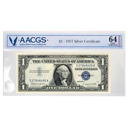 Series 1957 $1 Silver Certificate Graded Choice Uncirculated 64 by AACGS