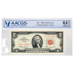 Series 1963 $2 Red Seal United States Note Graded Choice Uncirculated 64 by AACGS