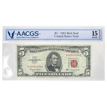 Series 1963 $5 Red Seal United States Note Graded Fine 15 by AACGS
