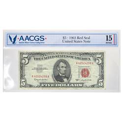 Series 1963 $5 Red Seal United States Note Graded Fine 15 by AACGS