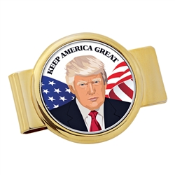 Goldtone Money Clip With Colorized Trump JFK Half Dollar Coin