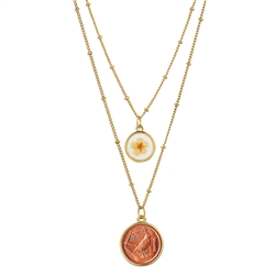 Bird Coin With Dry Flower Double Chain Necklace