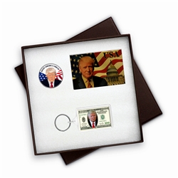 Trump Novelty Keychain, Cards and Coin Box Set