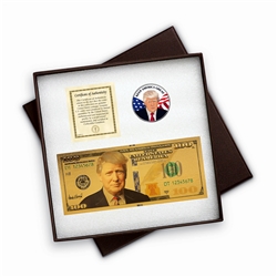 Trump Genuine Half Dollar JFK Coin and Novelty $100 Bill Box Set