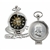 Silver Franklin Half Dollar Coin Pocket Watch with Skeleton Movement - Magnifying Glass - Black Dial with Gold Roman Numerals