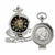 Silver Barber Half Dollar Coin Pocket Watch with Skeleton Movement - Magnifying Glass - Black Dial with Gold Roman Numerals