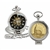 Gold-Layered Statue of Liberty Commemorative Half Dollar Coin Pocket Watch with Skeleton Movement - Magnifying Glass - Black Dial with Gold Roman Numerals