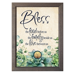 Bless Food, Family, Love With Angel Coin in 5x7 Frame