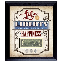 Life, Liberty And The Pursuit Of Happiness Thomas Jefferson Currency and Coin Wall Frame