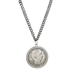 Barber Silver Half Dollar Coin Pendant With Curb Chain