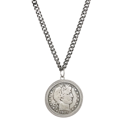 Barber Silver Half Dollar Coin Pendant With Curb Chain