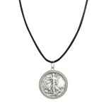 Walking Liberty Silver Half Dollar Pendant With Leather Cord
