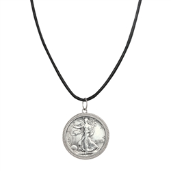 Walking Liberty Silver Half Dollar Pendant With Leather Cord