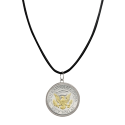 Presidential Seal 2 Tone JFK Half Dollar Pendant With Leather Cord