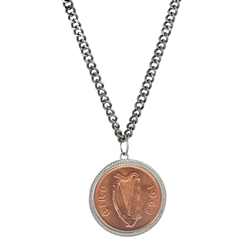 Large Irish Penny Pendant With Curb Chain