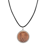 Large Irish Penny Pendant With Leather Cord