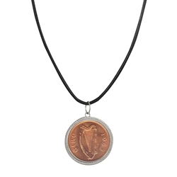 Large Irish Penny Pendant With Leather Cord