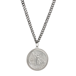 Mexican Angel  1/2 Oz Silver Coin Pendant With Curb Chain