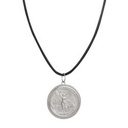 Mexican Angel  1/2 Oz Silver Coin Pendant With Leather Cord