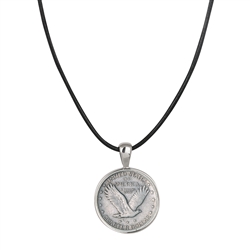 Standing Liberty Silver Quarter Pendant With Leather Cord- Reverse