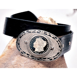 Black Enamel Morgan Silver Dollar Belt Buckle