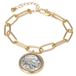 Buffalo Nickel Coin Goldtone Elongated Link Bracelet