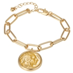 Gold Layered Buffalo Nickel Coin Goldtone Elongated Link Bracelet