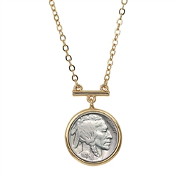 Buffalo Nickel Coin Goldtone Bar Necklace