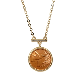 Hummingbird Coin Goldtone Bar Necklace