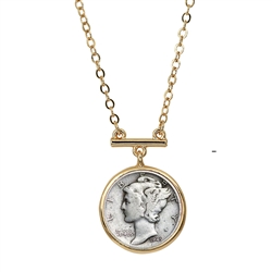 Mercury Dime Coin Goldtone Bar Necklace