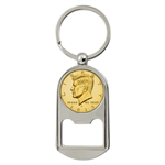 Gold-Layered JFK Half Dollar Coin Key Chain Bottle Opener