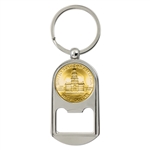 Gold-Layered JFK Bicentennial Half Dollar Coin Key Chain Bottle Opener ( reverse)