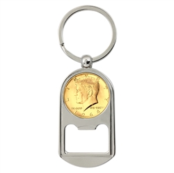 Gold-Layered JFK 1964 First Year of Issue Half Dollar Coin Key Chain Bottle Opener