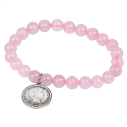 Rose Quartz Bracelet With Barber Dime Coin