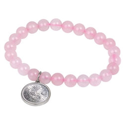 Rose Quartz Bracelet With Lucky Sixpence Coin