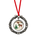 JFK Half Dollar Wreath Ornament With Colorized Reindeer Coin