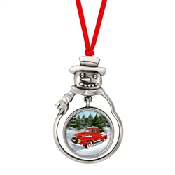 JFK Half Dollar Snowman Ornament With Colorized  Vintage Red Christmas Tree Truck Coin