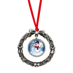 Wreath Ornament With Colorized Quarter Snowman Coin