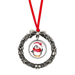 Wreath Ornament With Colorized Quarter Penguin Coin