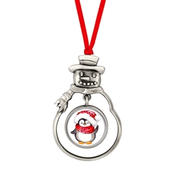 Snow Man Ornament With Colorized Quarter Penguin Coin