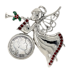 Barber Dime Coin Angel Brooch